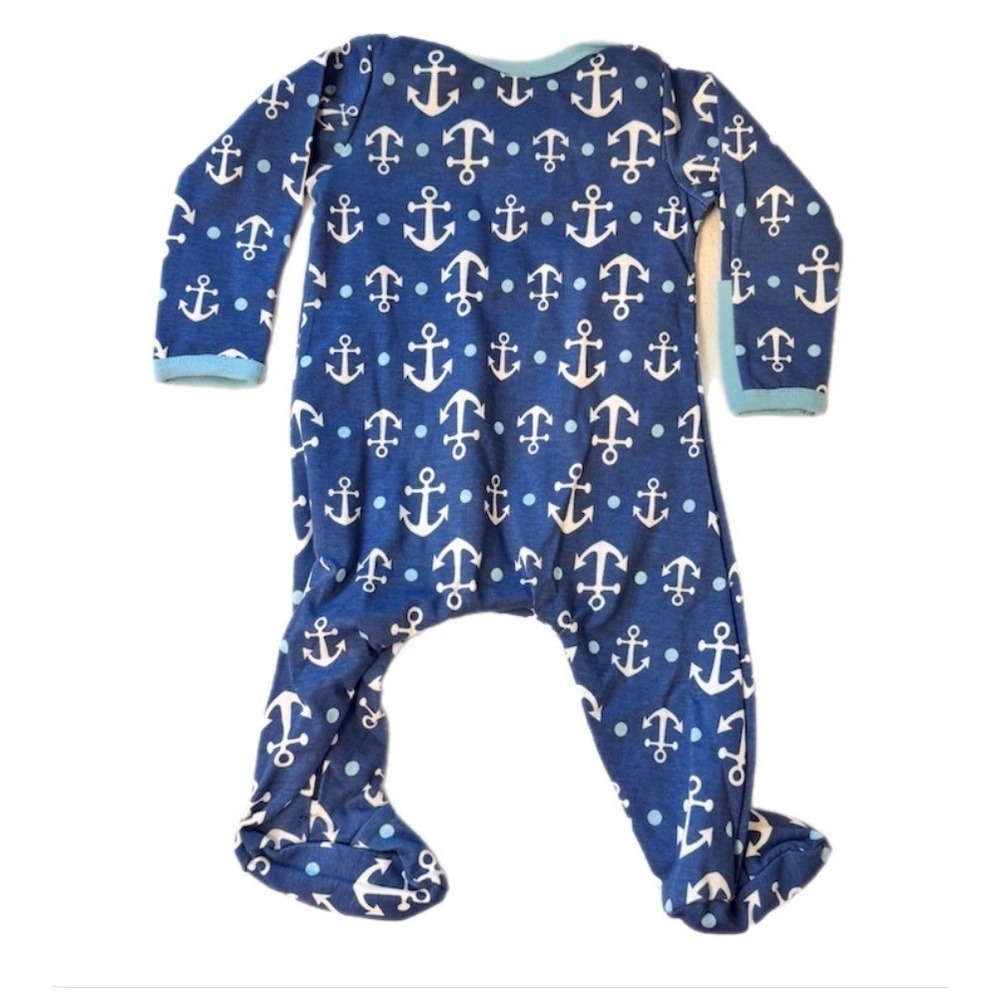 Sleeping Baby Zippy OneZ Pajamas 6M Blue Anchor Print Cotton Footie Kids Boys - Picture 2 of 9